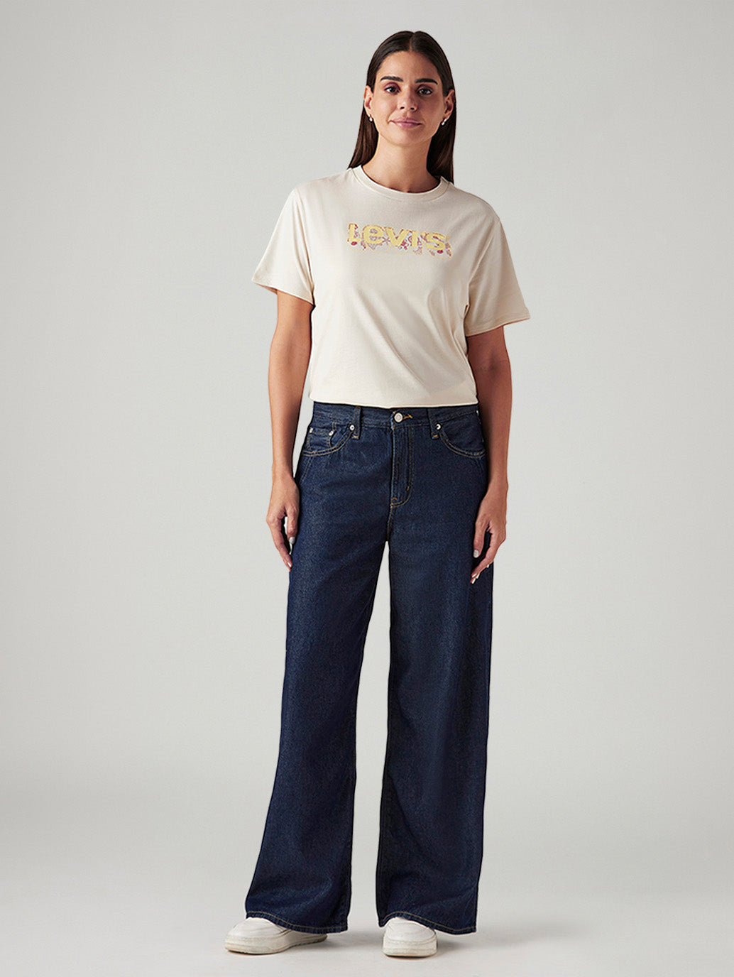 Women's Dark Indigo Loose Fit Mid Rise Jeans - Front View