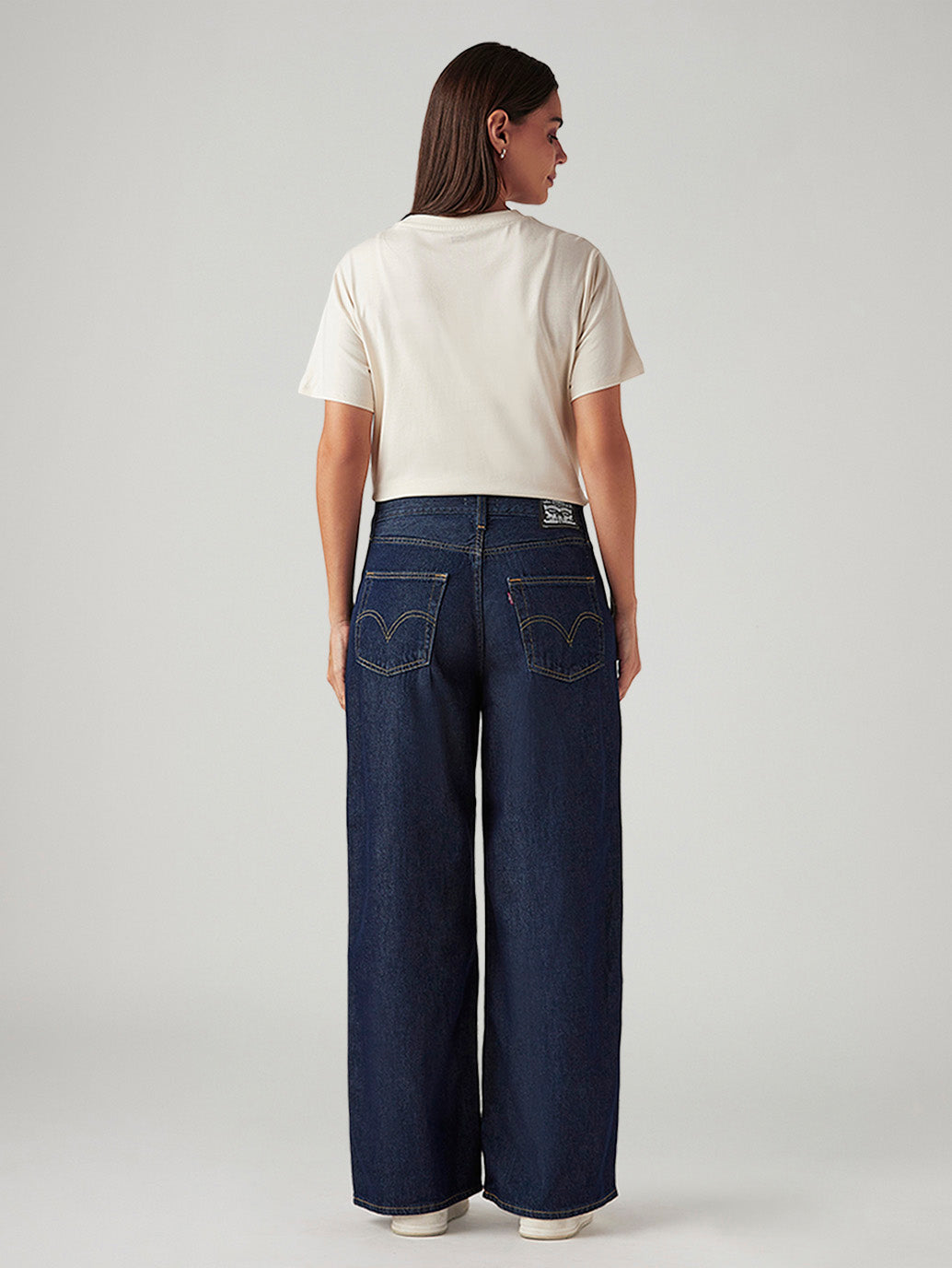 Women's Dark Indigo Loose Fit Mid Rise Jeans - Back View