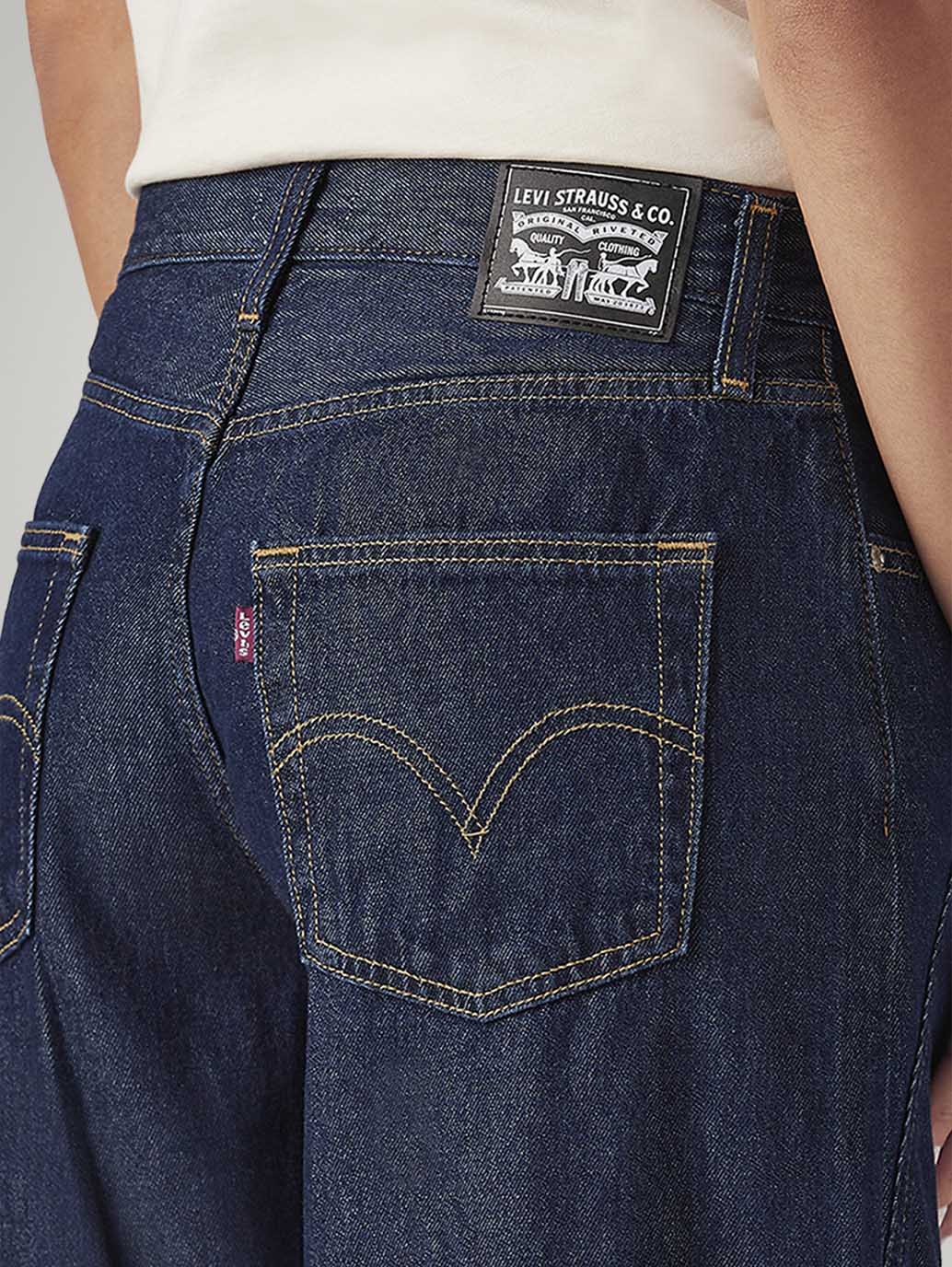 Women's Dark Indigo Loose Fit Mid Rise Jeans - Detail View