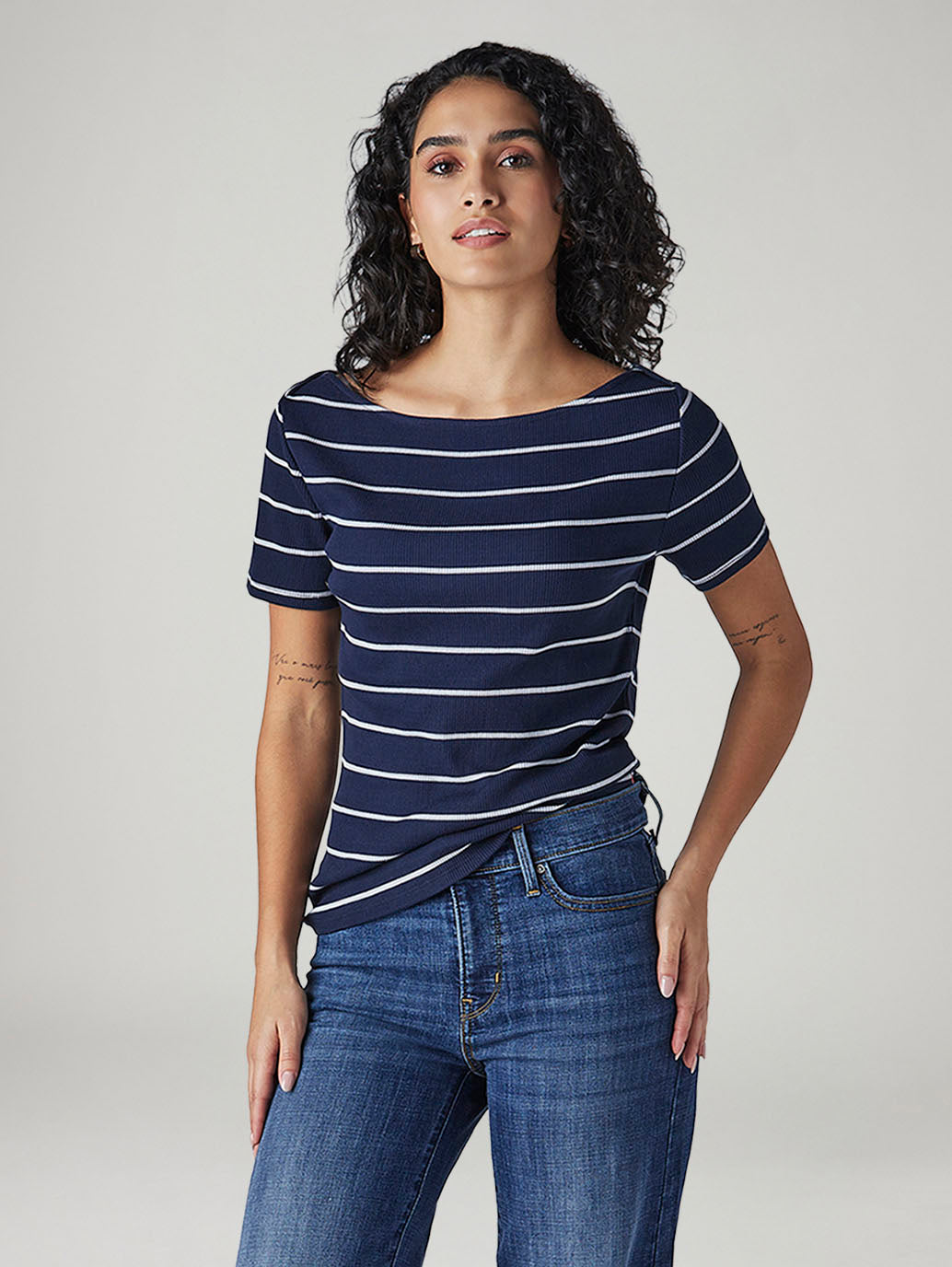 Women's Striped Slim Fit Ribbed T-Shirt