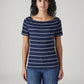 Women's Striped Slim Fit Ribbed T-Shirt - Front View