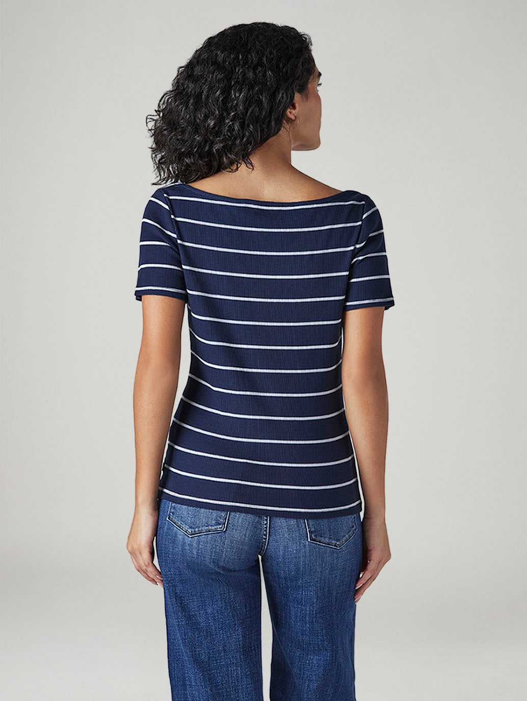 Women's Striped Slim Fit Ribbed T-Shirt - Back View