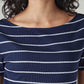 Women's Striped Slim Fit Ribbed T-Shirt - Detail View