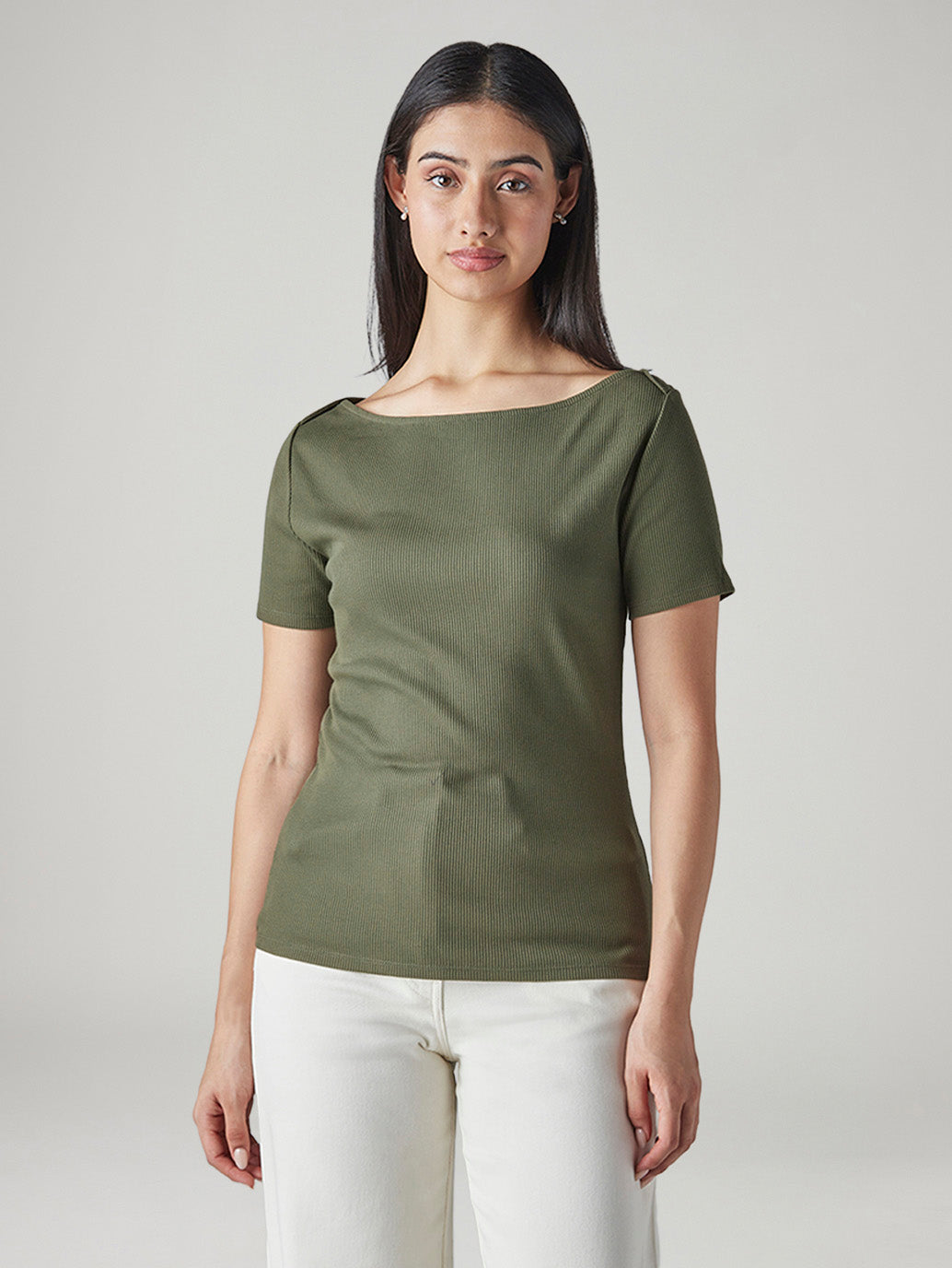 Women's Solid Slim Fit Ribbed Top - Front View