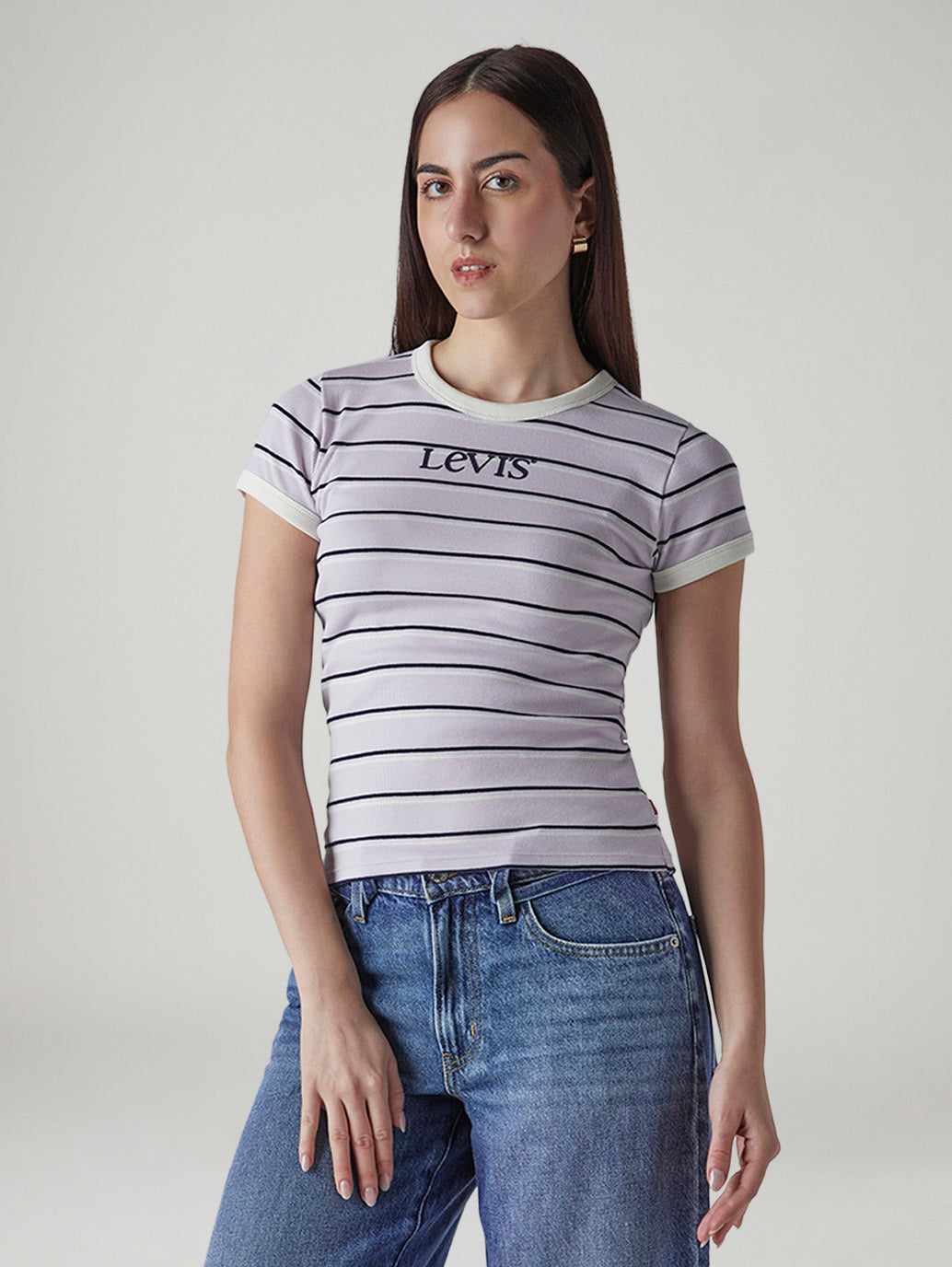 Women's Striped Slim Fit T-Shirt - Front View