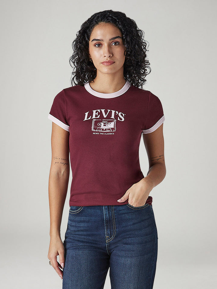 Women's Graphic Print Slim Fit Ribbed T-Shirt