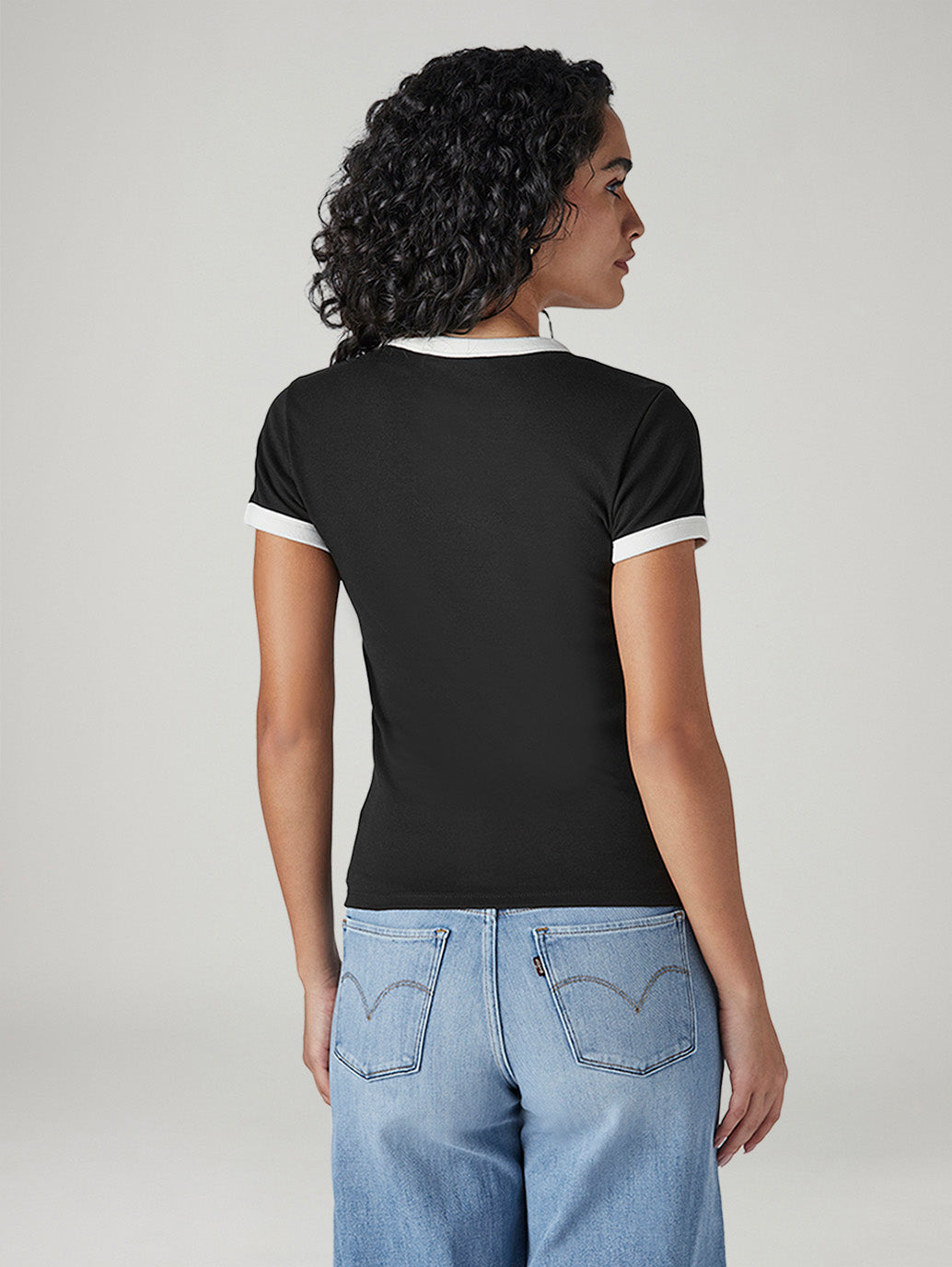 Women's Graphic Print Slim Fit Ribbed T-Shirt - Back View