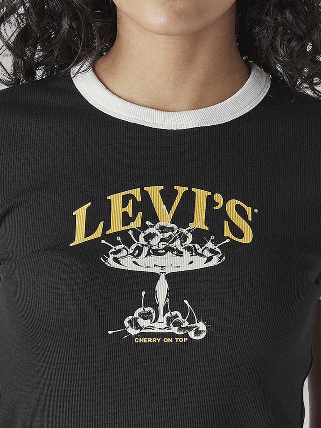 Women's Graphic Print Slim Fit Ribbed T-Shirt - Detail View