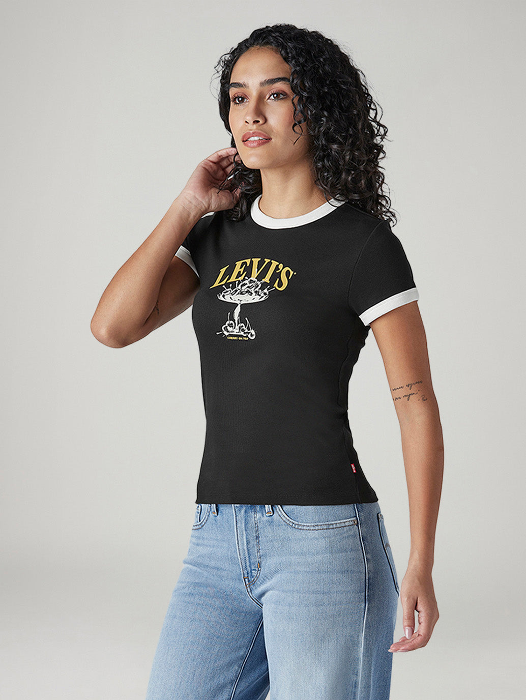 Women's Graphic Print Slim Fit Ribbed T-Shirt - Side View