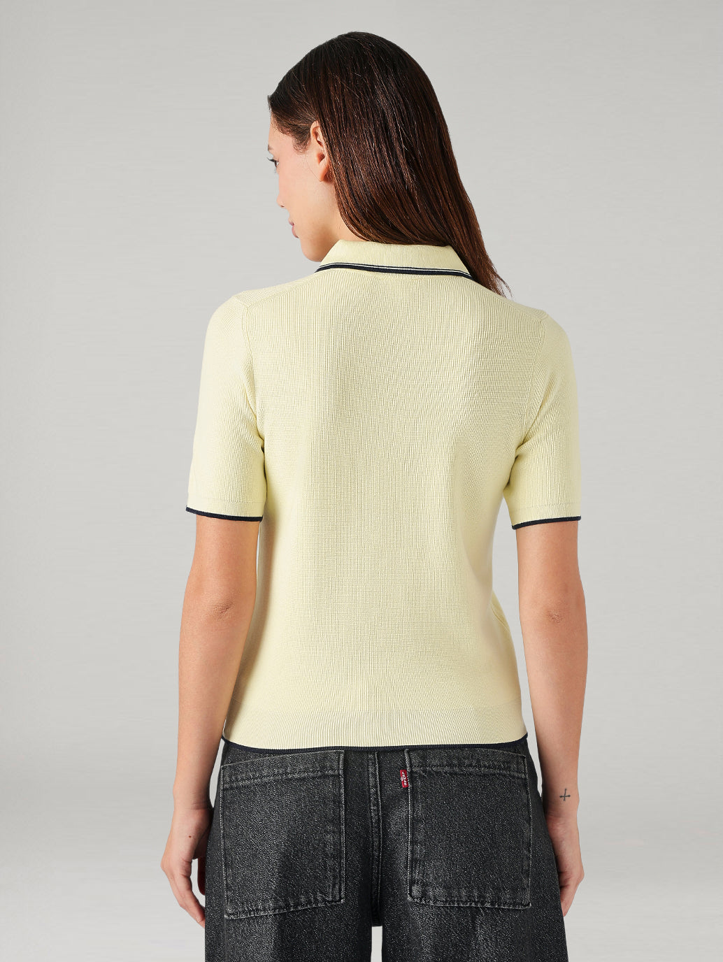 Women's Solid Regular Fit Ribbed Polo T-Shirt - Back View