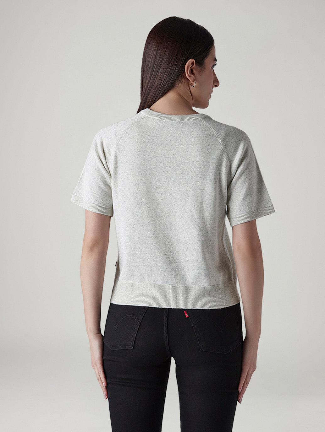Women's Solid Slim Fit Embroidered T-Shirt - Back View