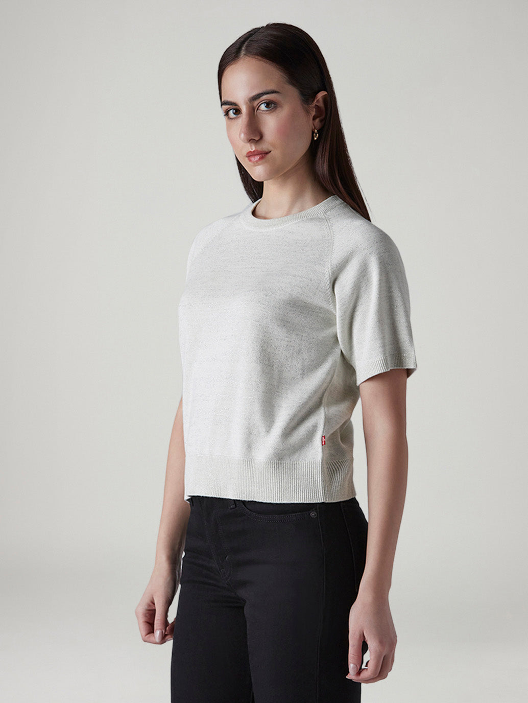 Women's Solid Slim Fit Embroidered T-Shirt - Side View