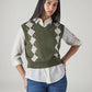 Women's Argyle Olive V-Neck Sweater - Styleshot View