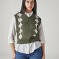 Women's Argyle Olive V-Neck Sweater - Front View