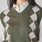Women's Argyle Olive V-Neck Sweater - Detail View