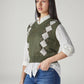 Women's Argyle Olive V-Neck Sweater - Side View