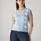 Women's Argyle Light Blue V-Neck Sweater - 20 View