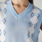 Women's Argyle Light Blue V-Neck Sweater - 20 View