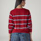 Women's Striped Red Crew Neck Cable Sweater - Back View