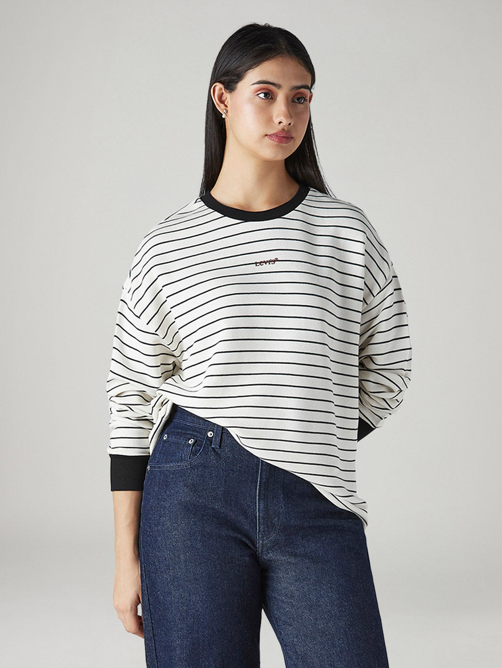 Women's Striped Crew Neck Sweatshirt