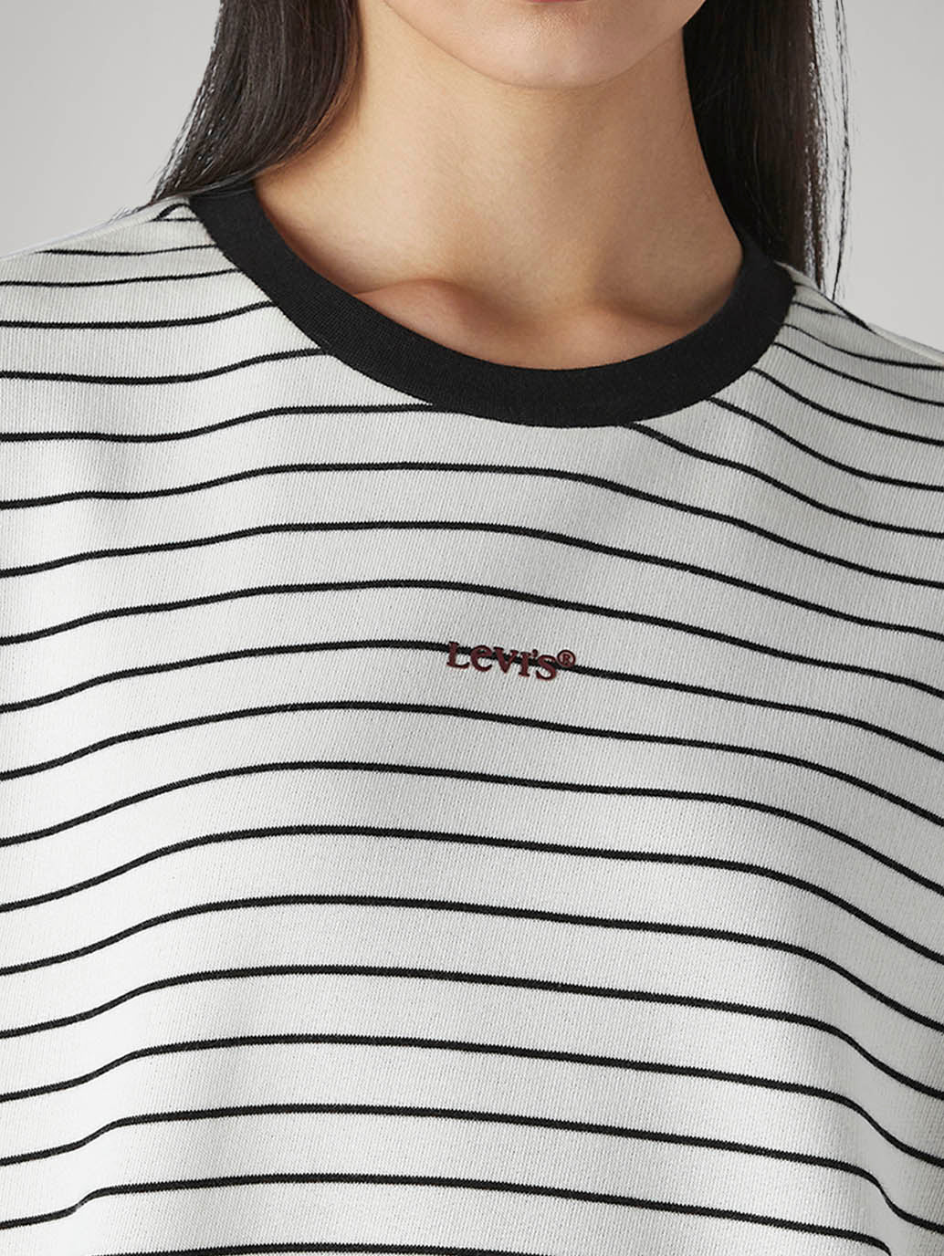 Women's Striped Crew Neck Sweatshirt - Detail View
