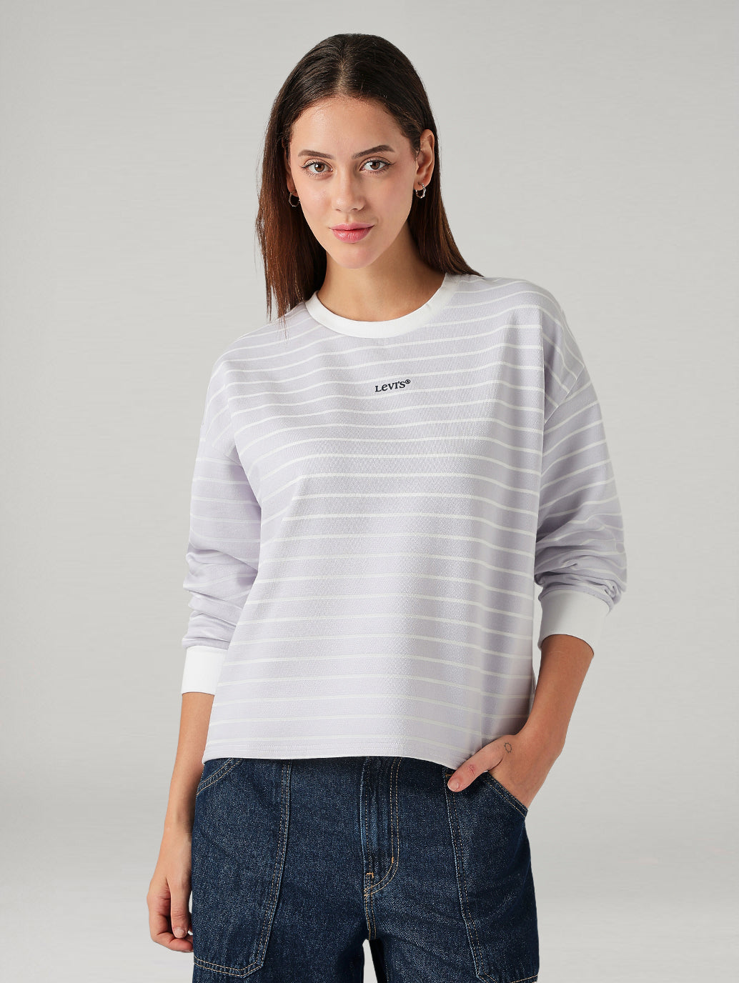 Women's Striped Relaxed Fit Sweatshirt - Front View