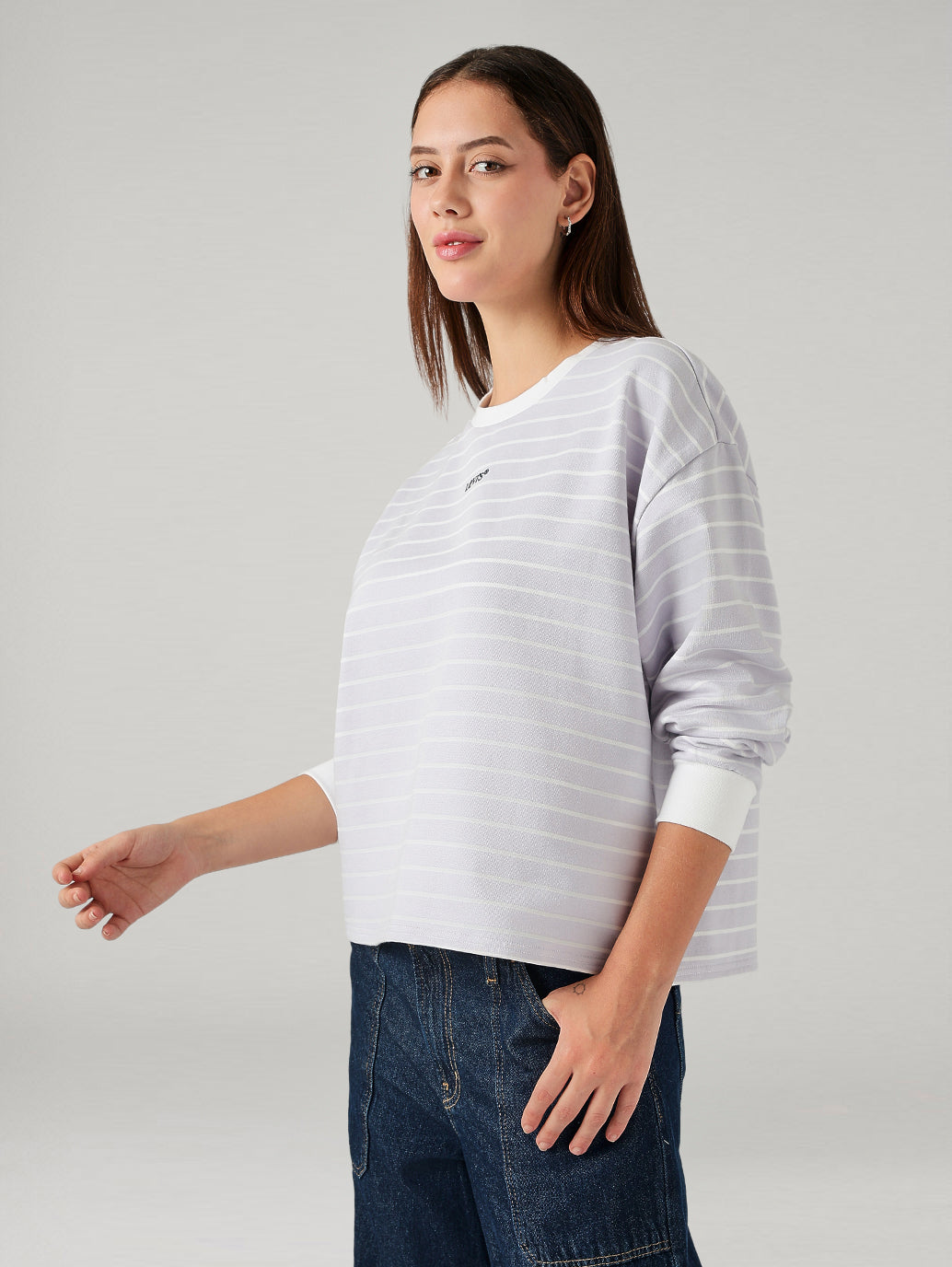 Women's Striped Relaxed Fit Sweatshirt - Side View