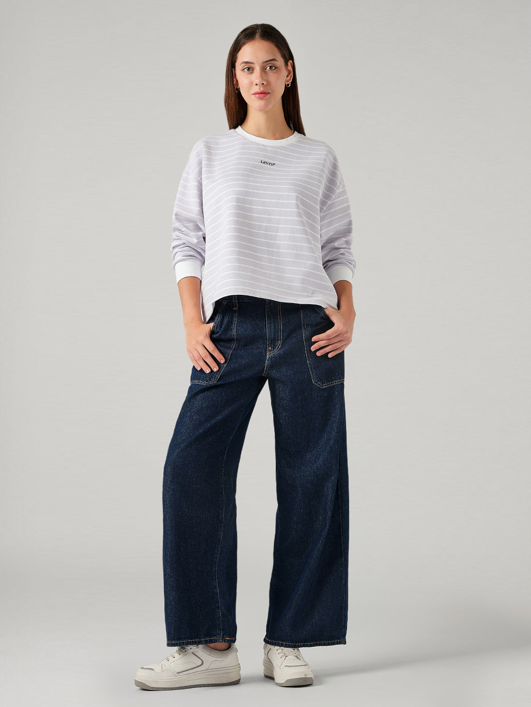 Women's Striped Relaxed Fit Sweatshirt - Full View
