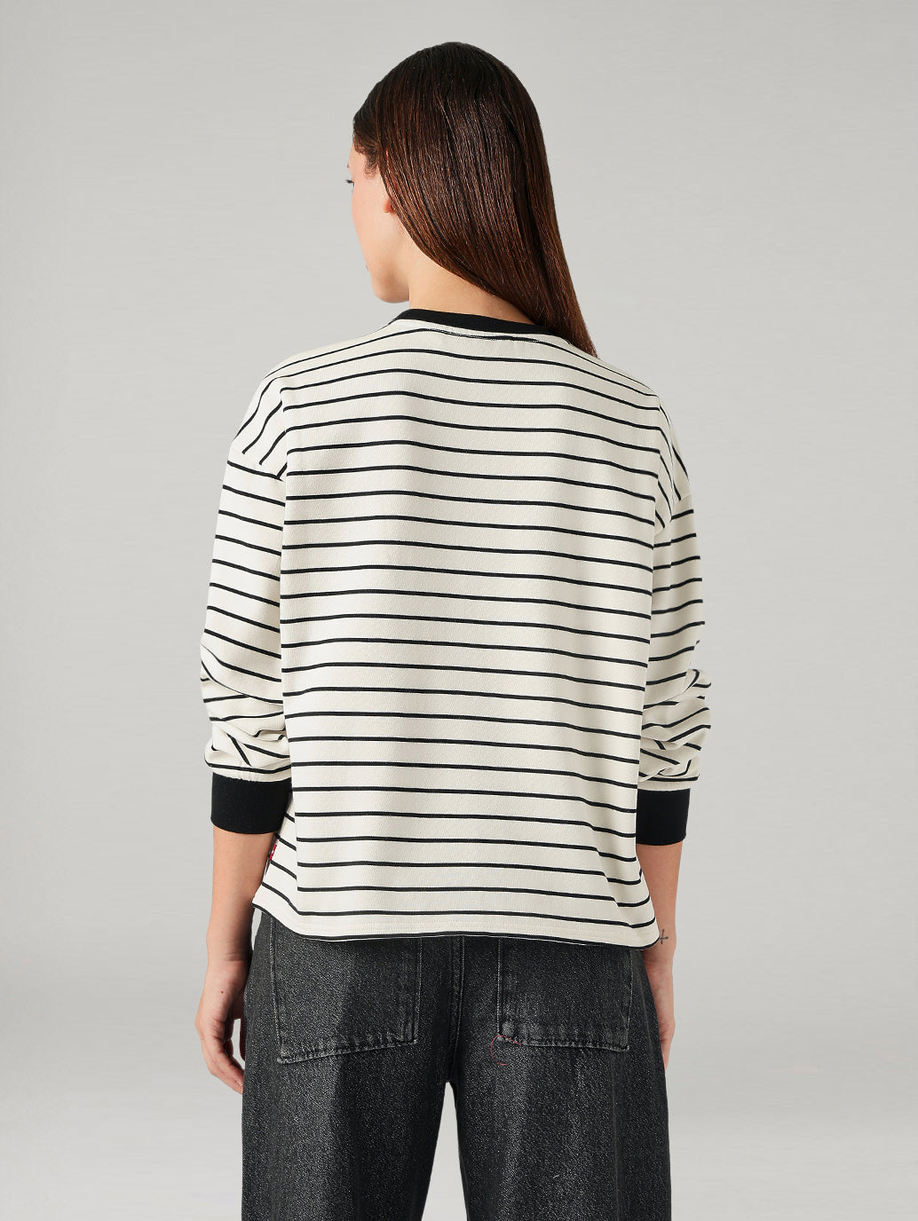 Women's Striped Relaxed Fit Sweatshirt - Back View