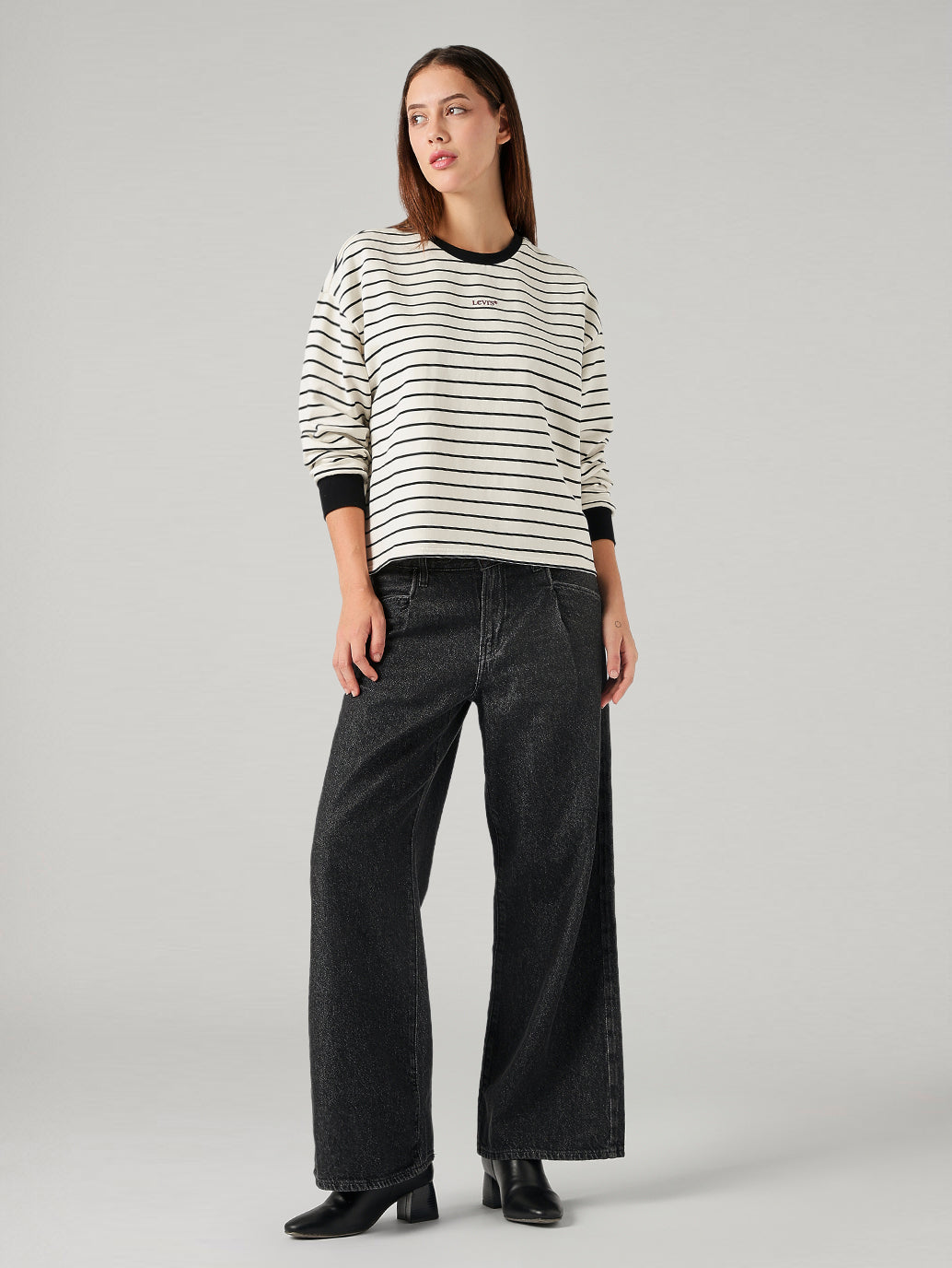 Women's Striped Relaxed Fit Sweatshirt - Full View