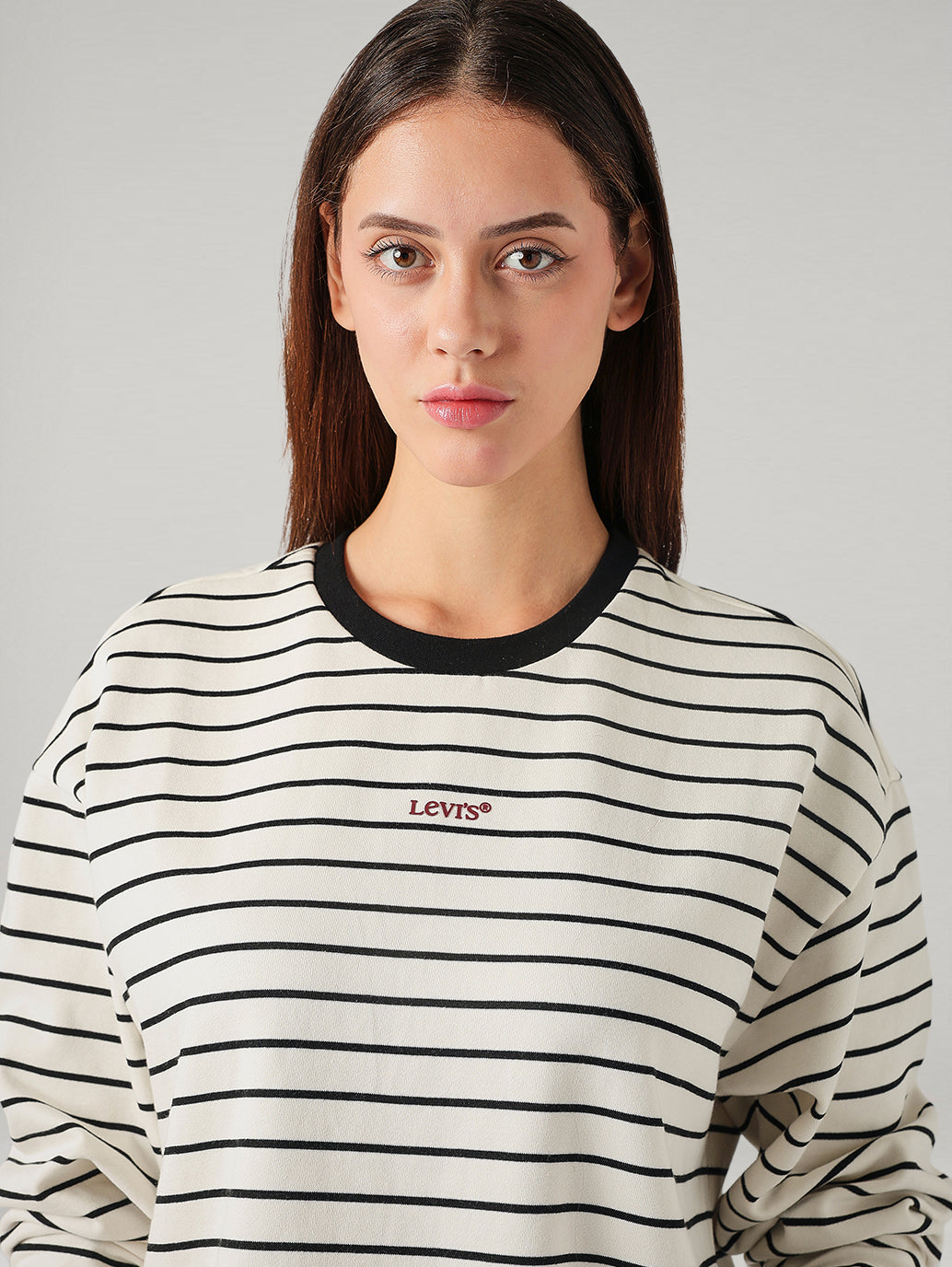 Women's Striped Relaxed Fit Sweatshirt - 20 View
