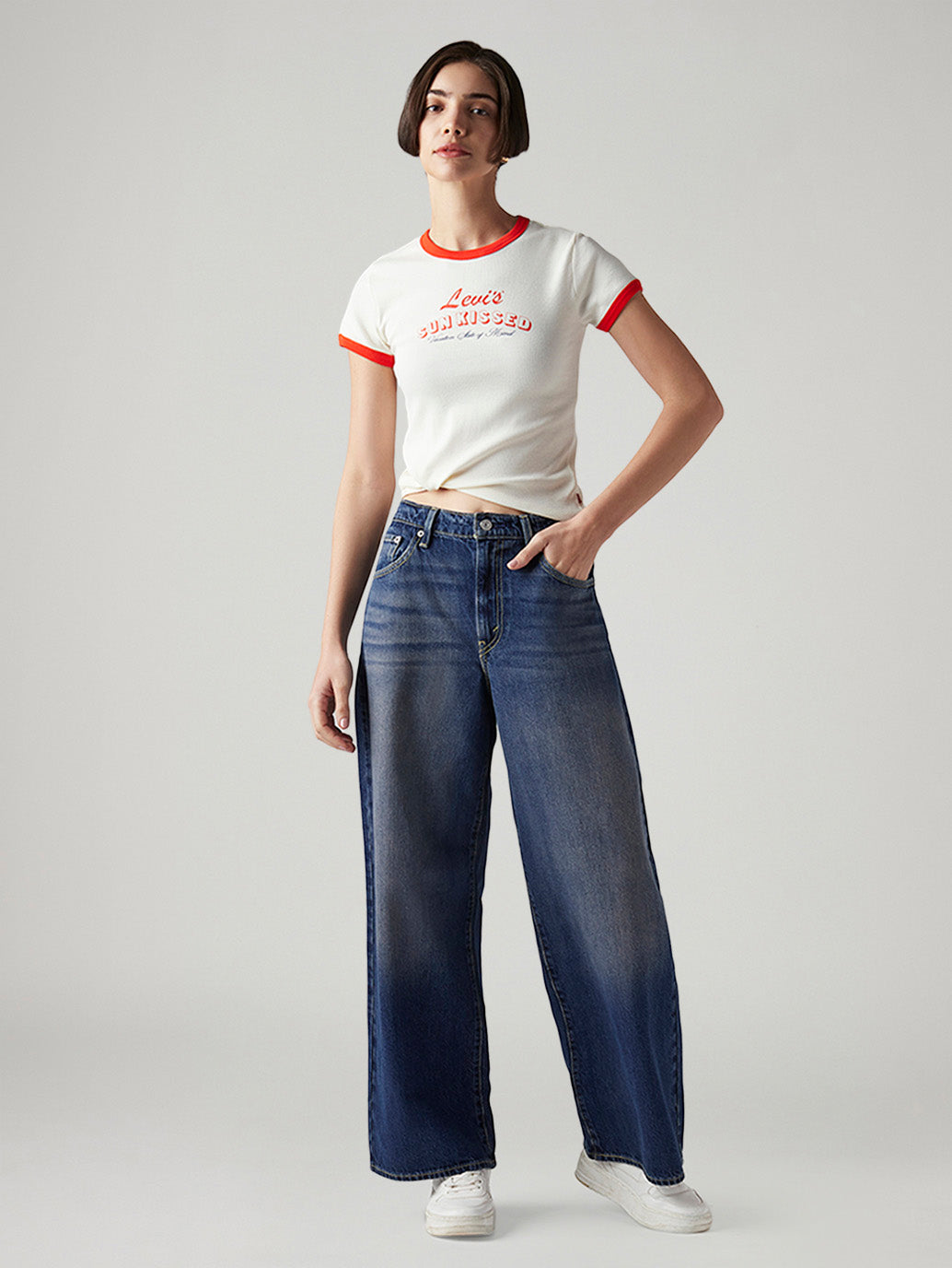 Women's Cinch Ribcage Wide Leg Fit High Rise Jeans