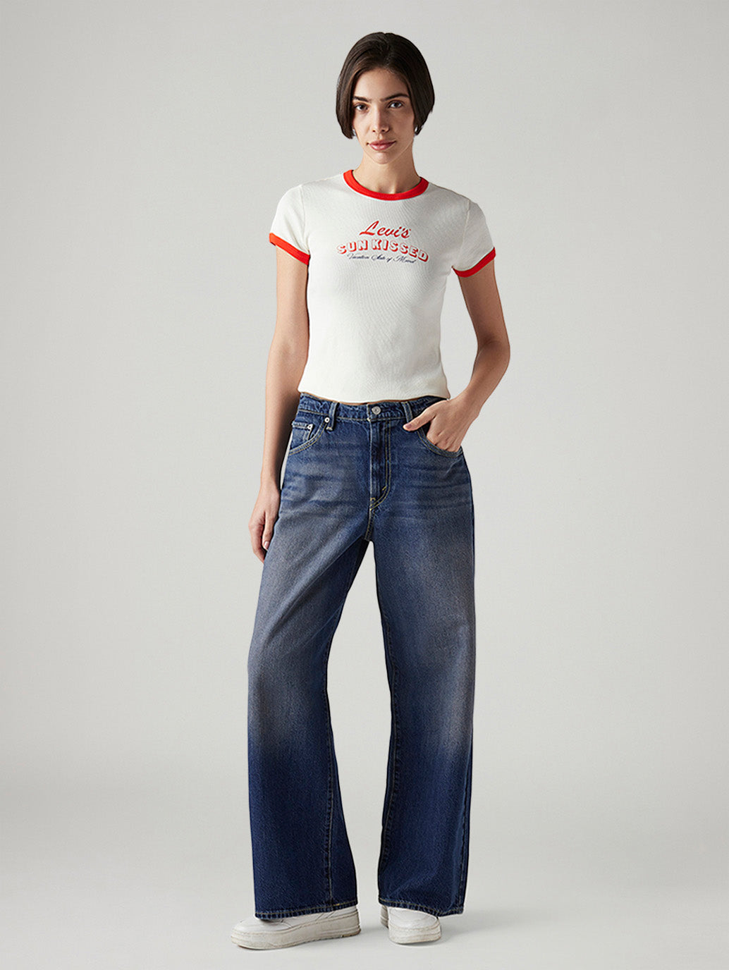 Women's Cinch Ribcage Wide Leg Fit High Rise Jeans - Front View