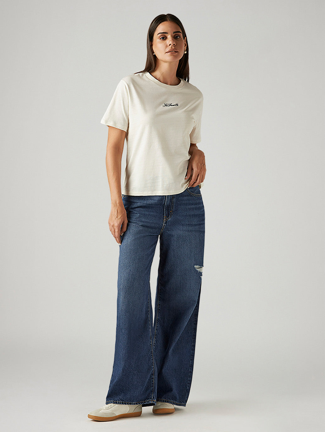 Women's Blue Ribcage Cinch Wide Leg Fit High Rise Jeans - Front View