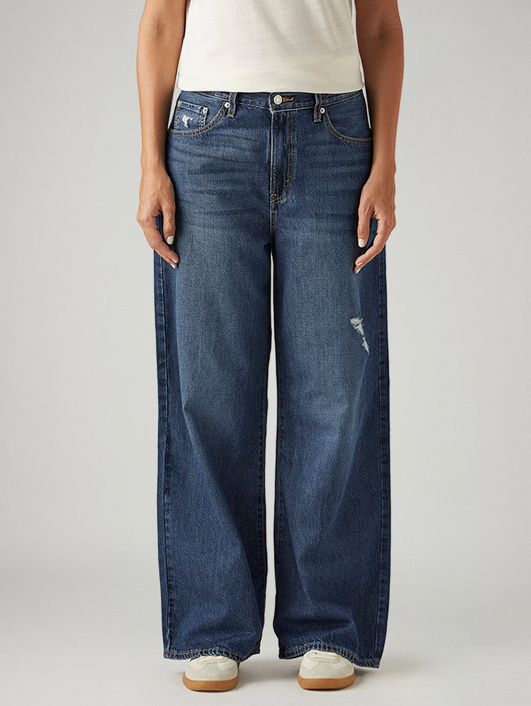 Women's Blue Ribcage Cinch Wide Leg Fit High Rise Jeans - Front View