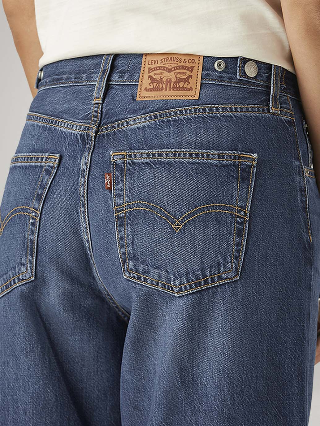 Women's Blue Ribcage Cinch Wide Leg Fit High Rise Jeans - Detail View