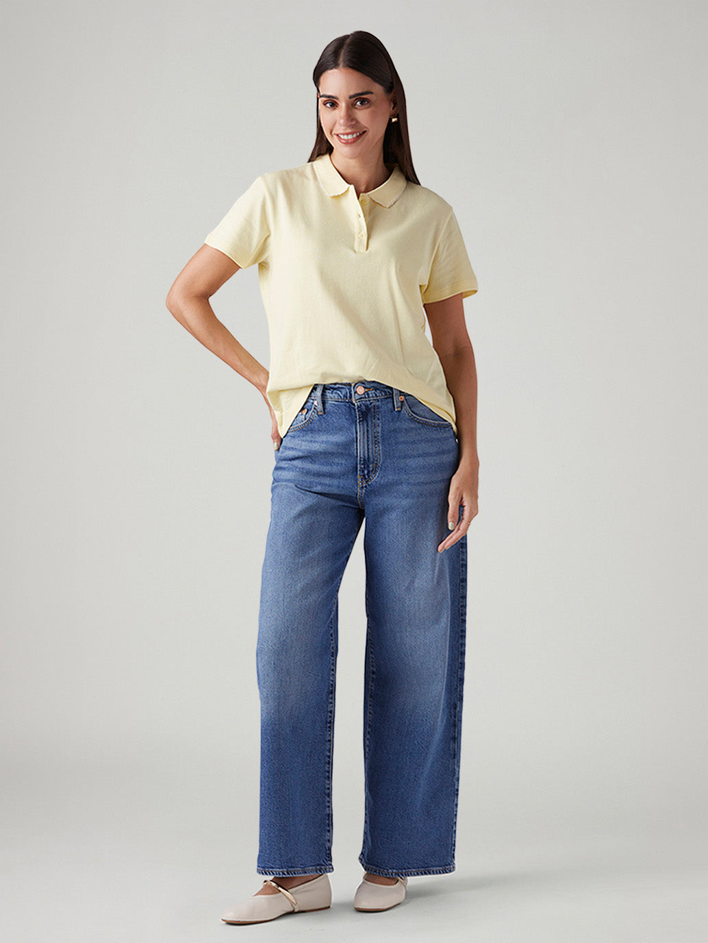 Women's Blue Ribcage Wide Leg Fit High Rise Jeans