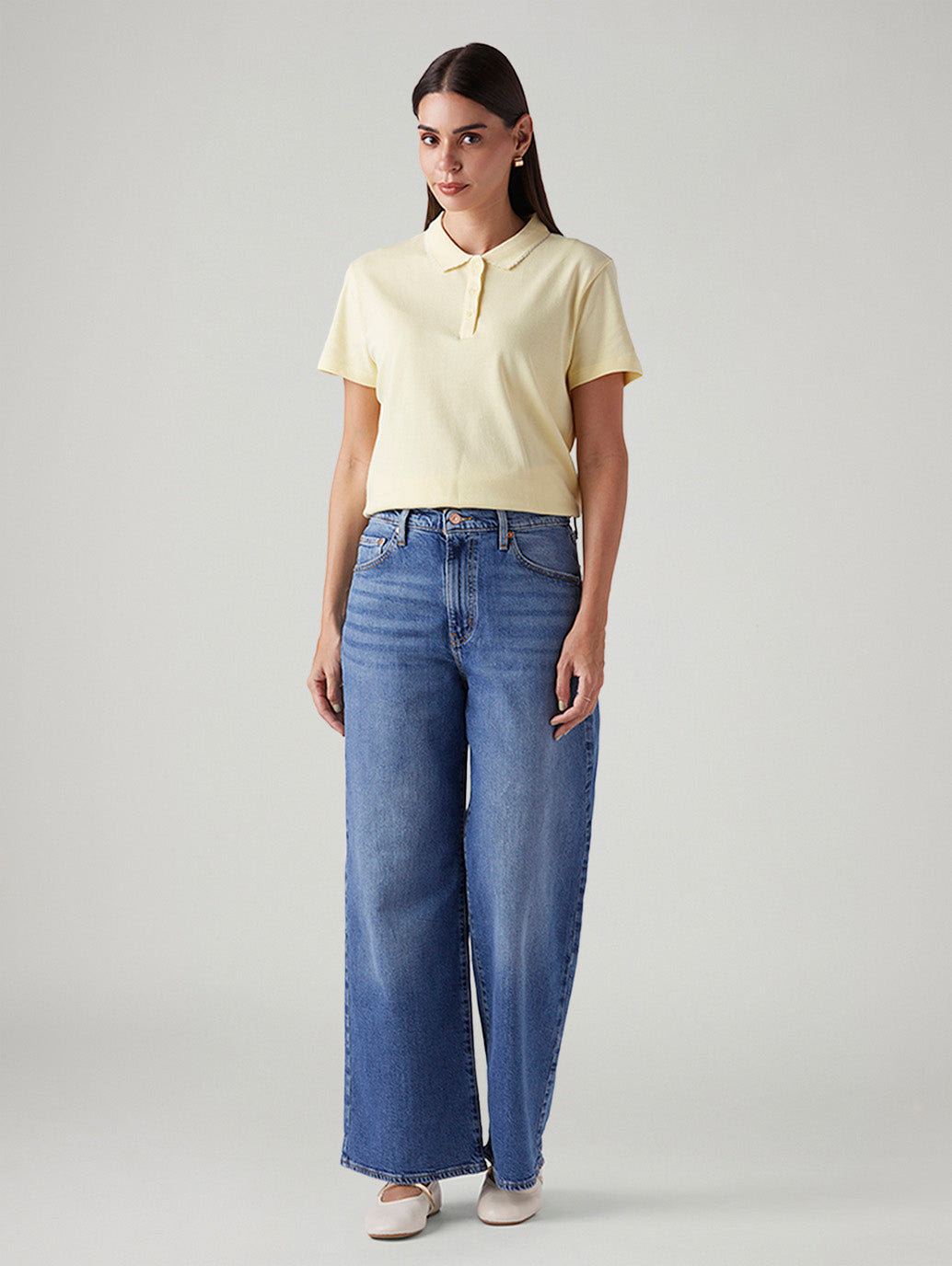 Women's Blue Ribcage Wide Leg Fit High Rise Jeans - Front View