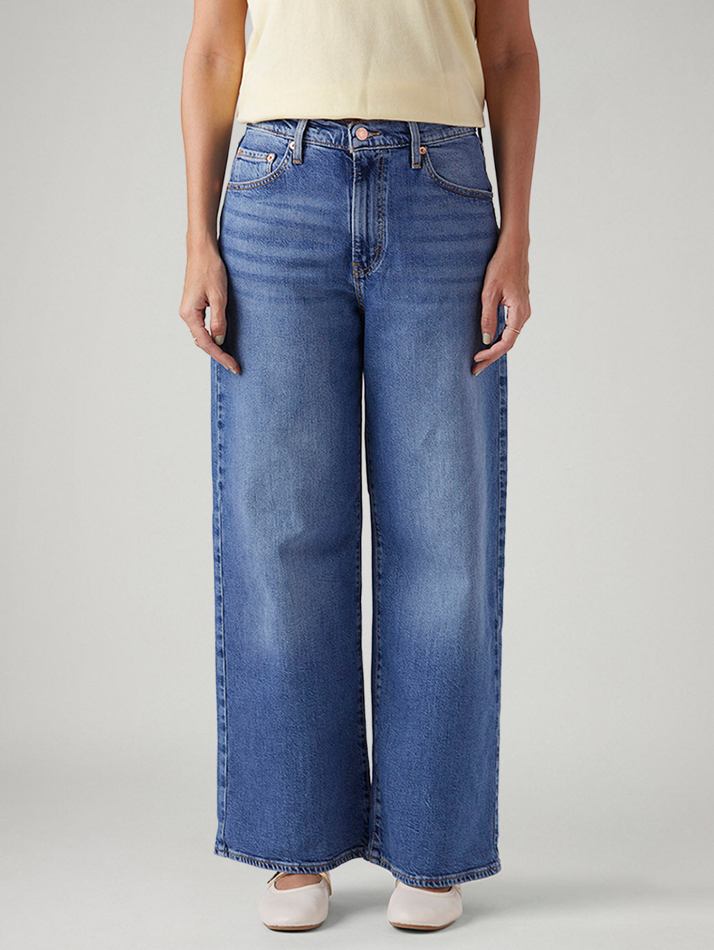 Women's Blue Ribcage Wide Leg Fit High Rise Jeans - Front View