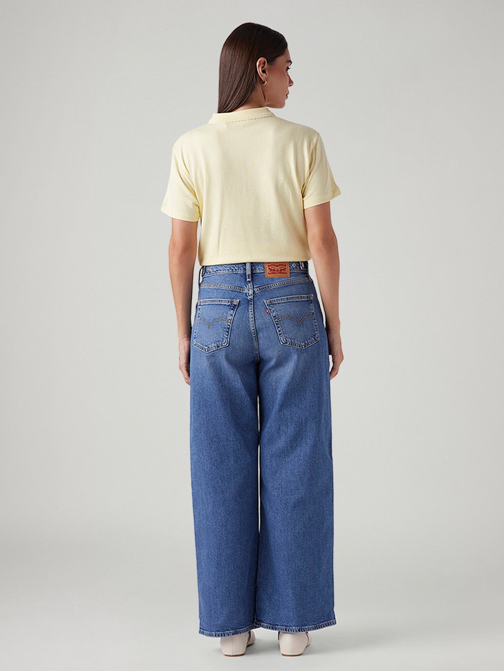 Women's Blue Ribcage Wide Leg Fit High Rise Jeans - Back View