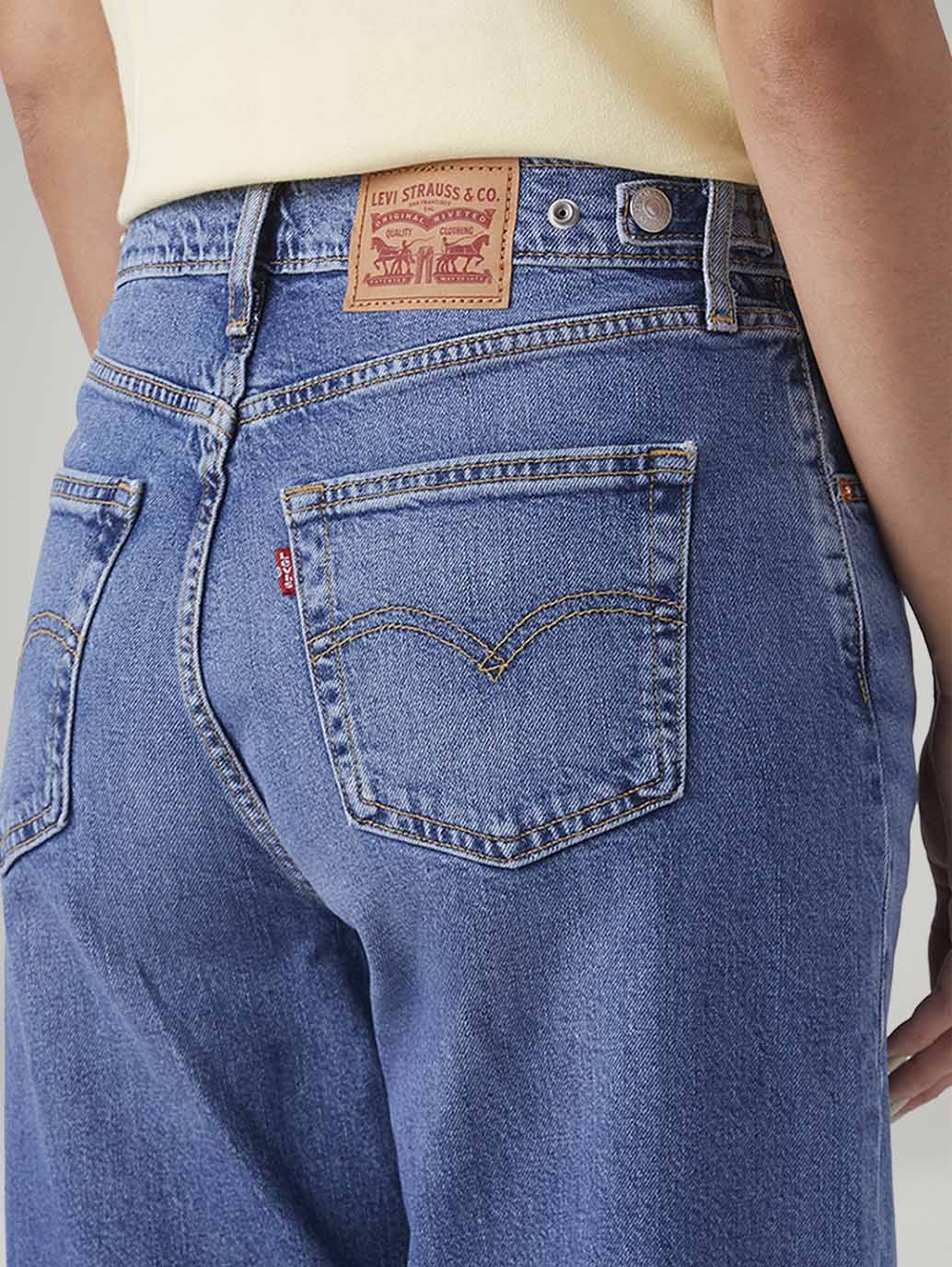 Women's Blue Ribcage Wide Leg Fit High Rise Jeans - Detail View