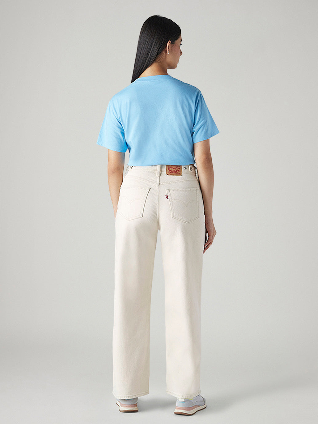 Women's Off White Wide Leg Fit High Rise Cinched Jeans - 20 View