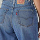 Women's Blue Wide Leg Fit High Rise Cinched Jeans - Detail View