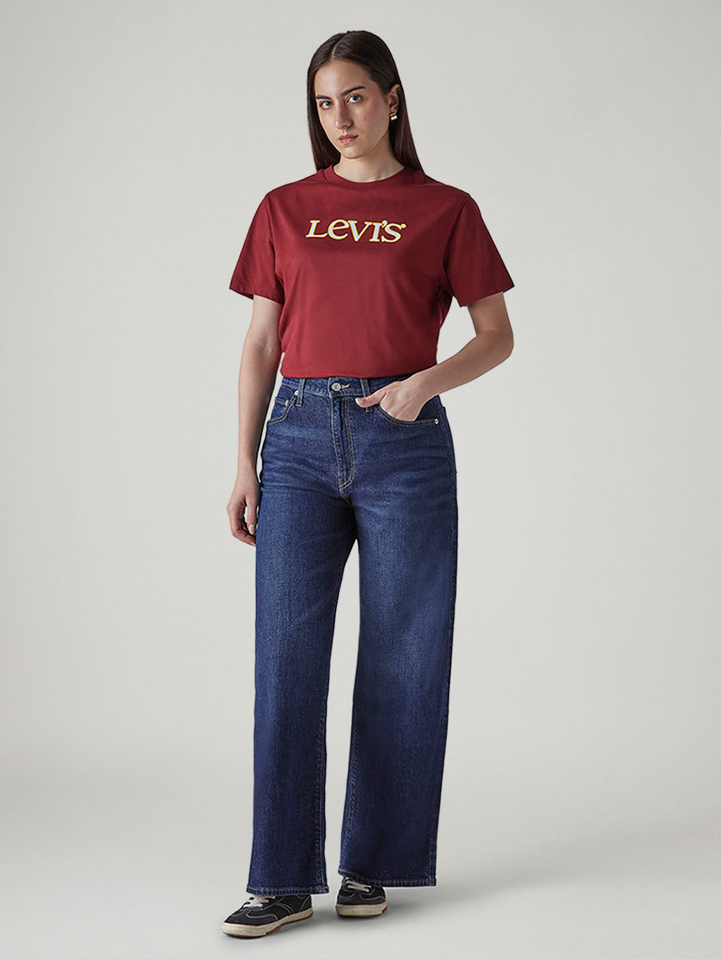 Women's Dark Indigo Wide Leg Fit High Rise Cinched Jeans