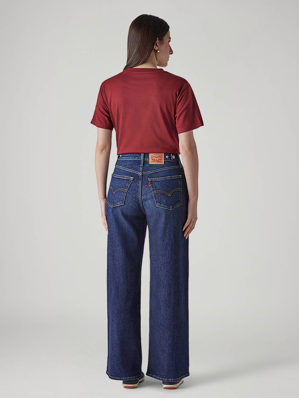 Women's Dark Indigo Wide Leg Fit High Rise Cinched Jeans - 20 View