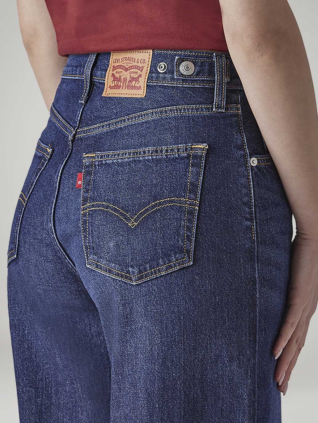 Women's Dark Indigo Wide Leg Fit High Rise Cinched Jeans - 20 View