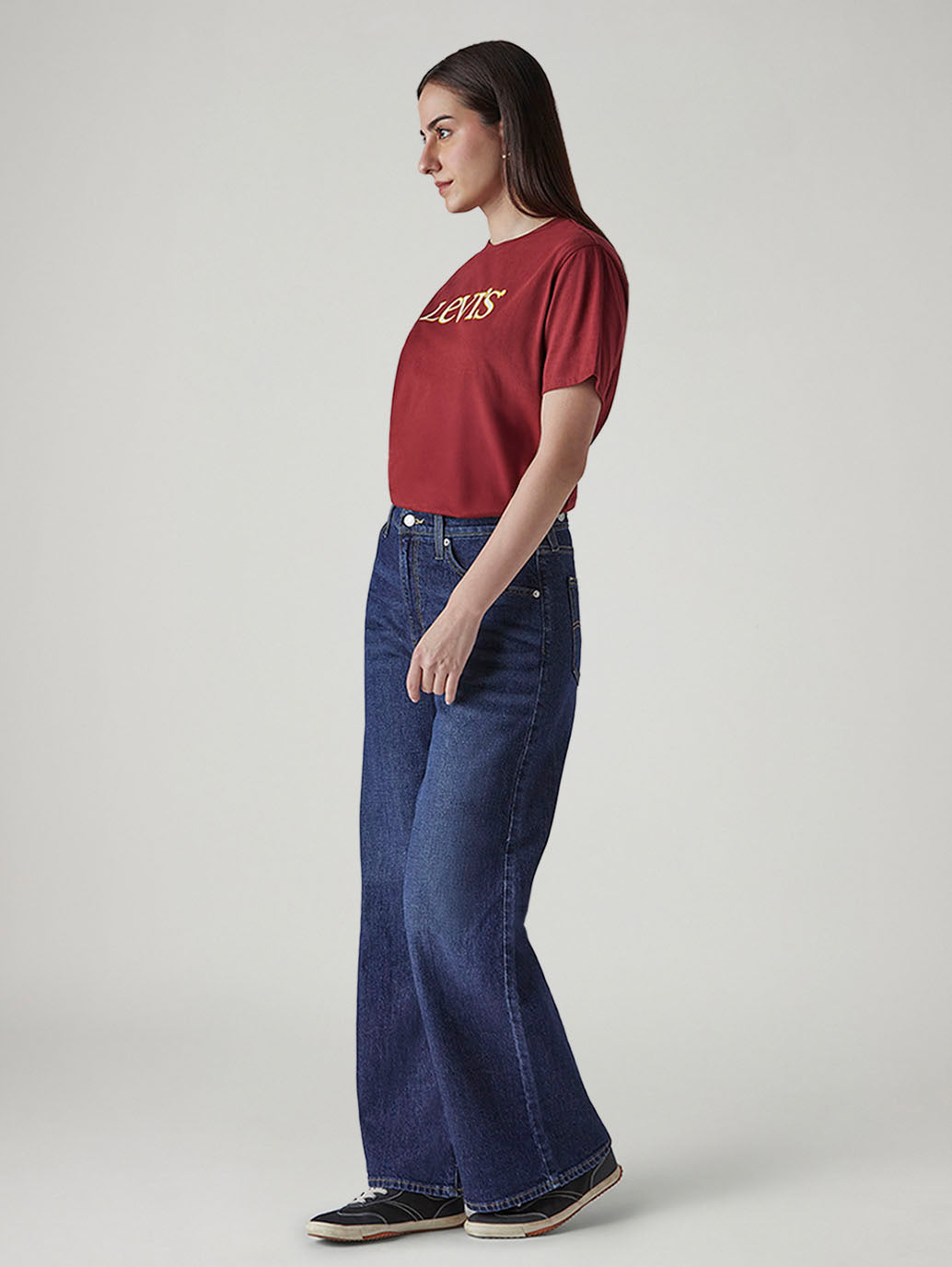 Women's Dark Indigo Wide Leg Fit High Rise Cinched Jeans - 20 View
