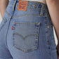 Women's Blue Wide Leg Fit High Rise Cinched Jeans - Detail View