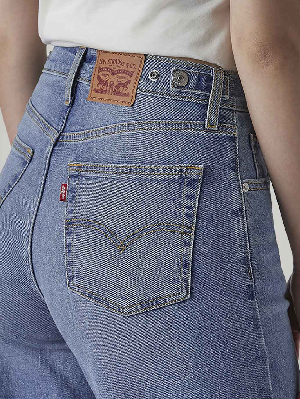 Women's Blue Wide Leg Fit High Rise Cinched Jeans - Detail View