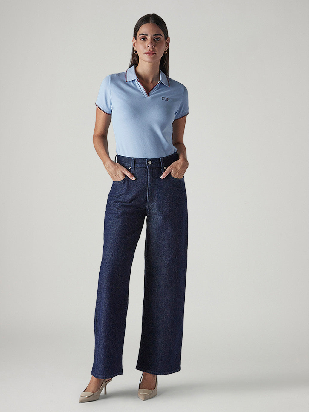 Women's Dark Indigo Wide Leg Fit High Rise Cinched Jeans